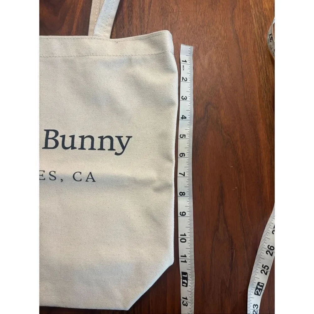 Psycho Bunny Los Angeles Cream Canvas Skull Cross Bones Shopping Tote Bag NWOT